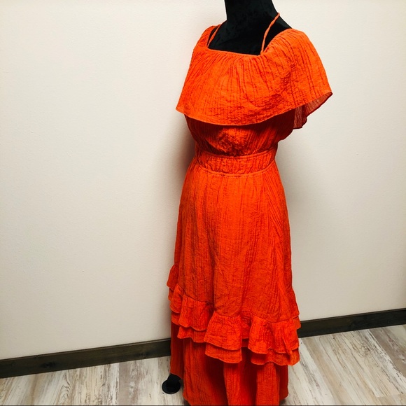 NEW Endless Rose Orange Tiered Midi Dress Small - Picture 4 of 8